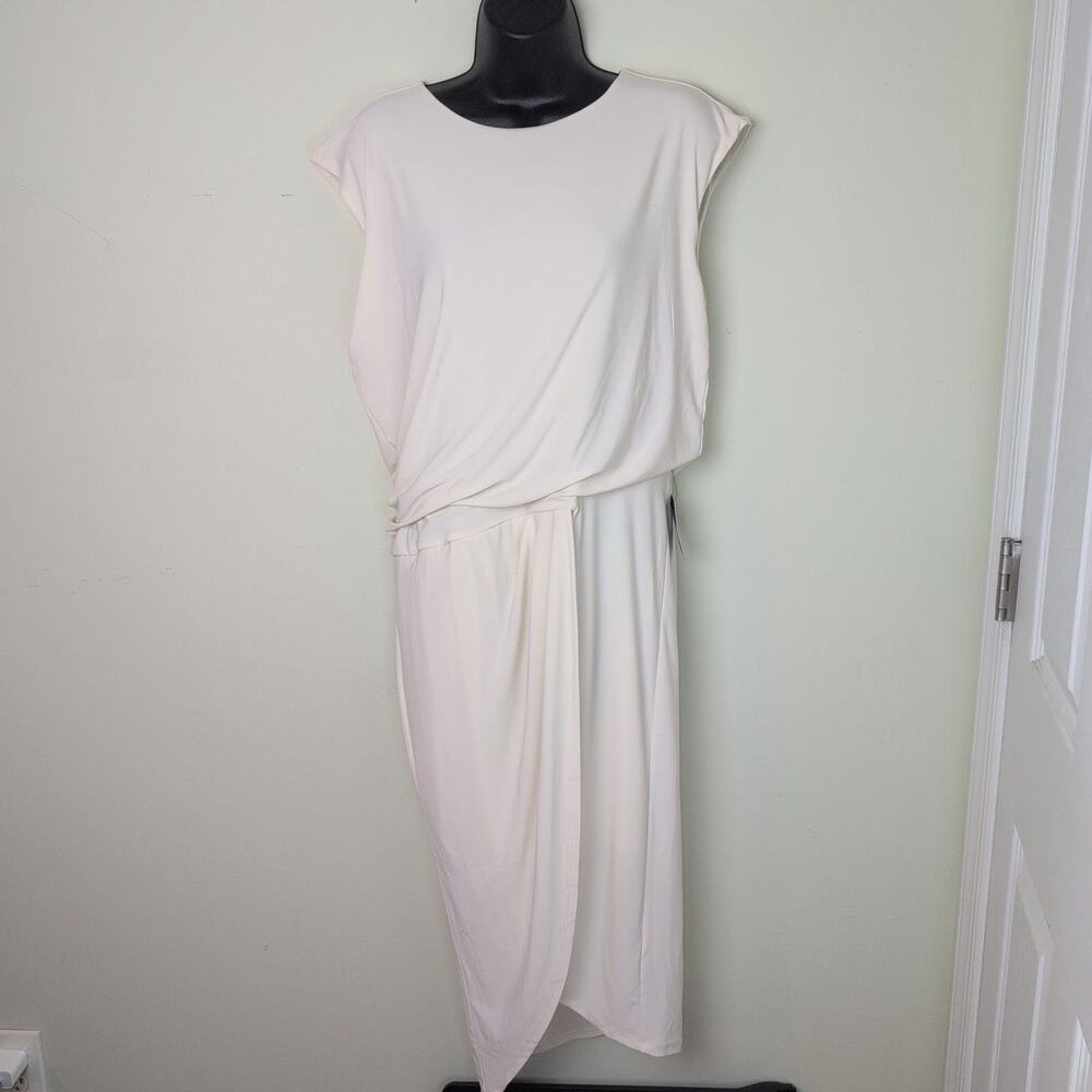 Draped Midi Dress - Express Evening Dress - Cream/White Size Medium
